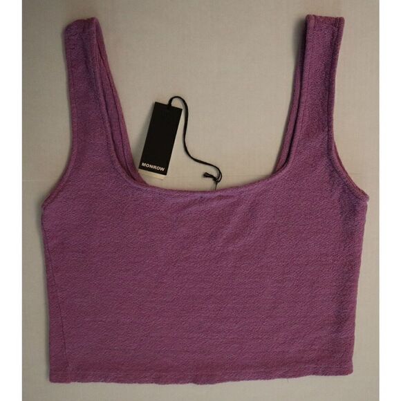 Monrow Women Sz S Purple French Terry Tank Top & L/S Cropped Shirt 2-Pc Set - Picture 8 of 9